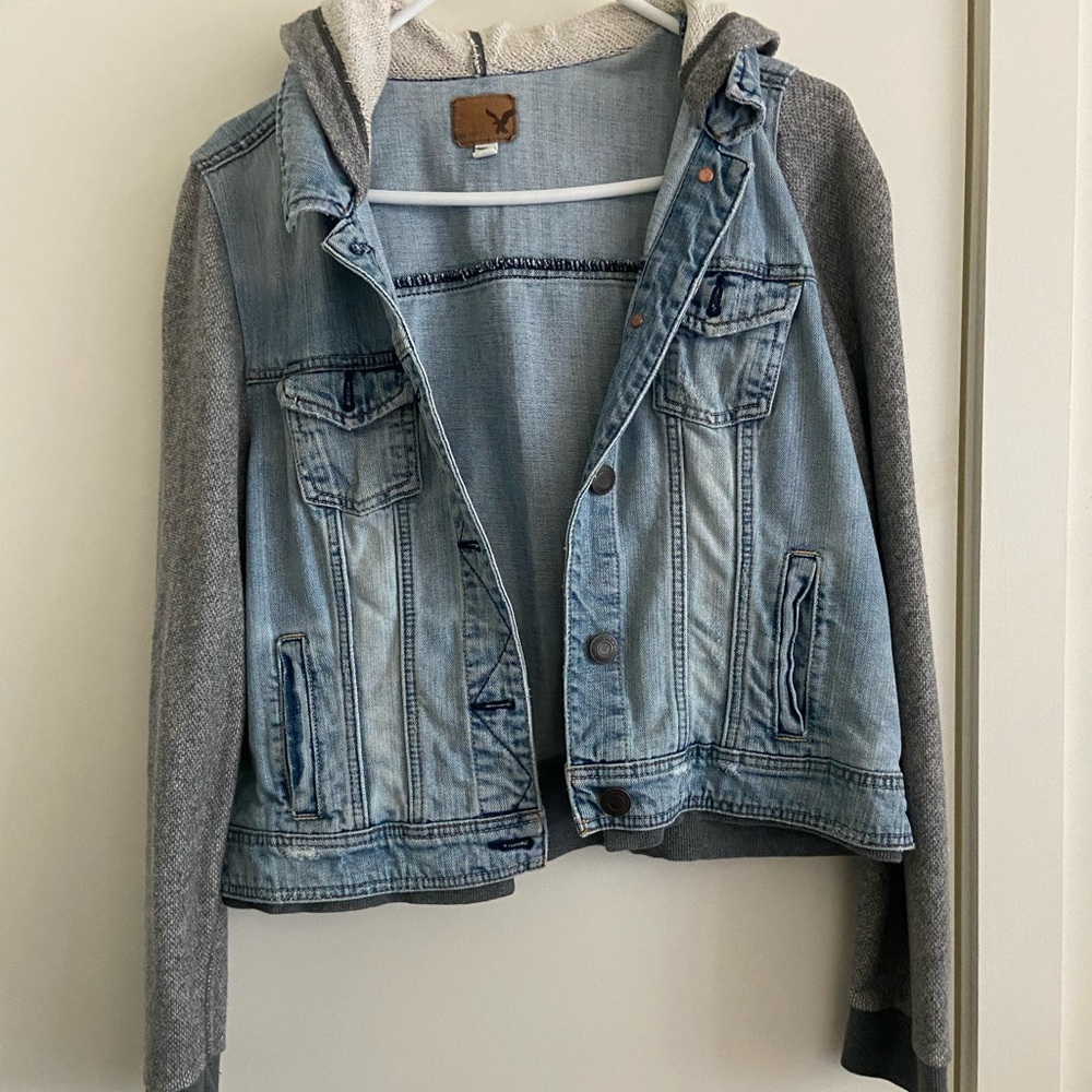American Eagle Jean Jacket with Sweatshirt Details